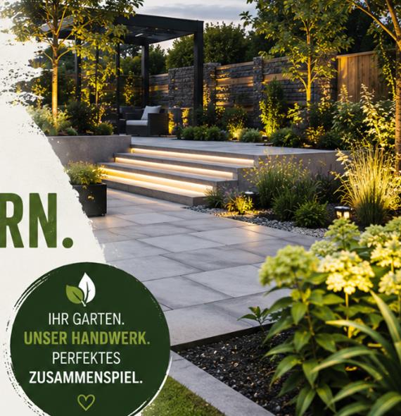 Moderne beleuchtete Naturstein-Terrasse